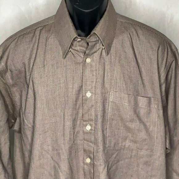 Yves Saint Laurent Button Down Shirt 16.5 Brown White Wrinkle Resistant Pocket - Picture 1 of 6